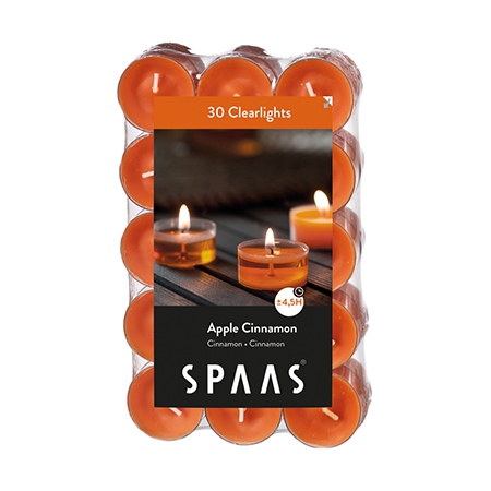 Theelicht Clearlights, rond, ginger, oranje/bruin, 3.8 x 1.9 cm, geur: Apple Cinnamon, brandtijd: 4.5 u, 30 stuk(s)