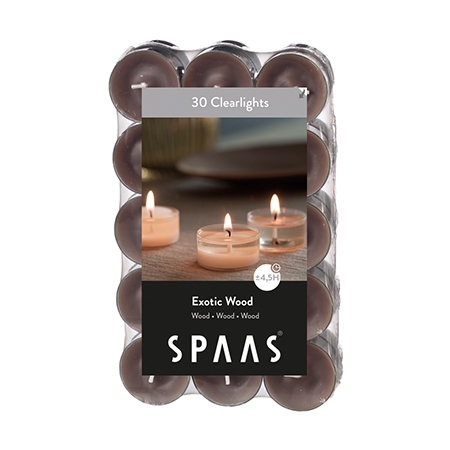 Theelicht Clearlights, rond, taupe, grijs/bruin, 3.8 x 1.9 cm, geur: Exotic Wood, brandtijd: 4.5 u, 30 stuk(s)