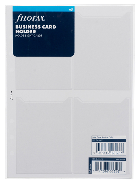 Agendavulling Filofax Org Und A5 Business Card Holder Double Sided, visitekaarthouder, geschikt voor Filofax