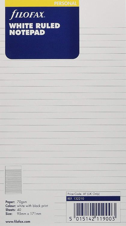 Agendavulling Filofax Org Und Personal White Ruled Notepad, notitieblaadjes, geschikt voor Filofax