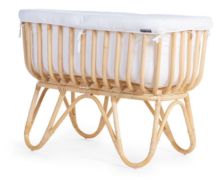 Wieg Childhome Rectangular Cradle Rattan + Jersey cover, standaard wieg