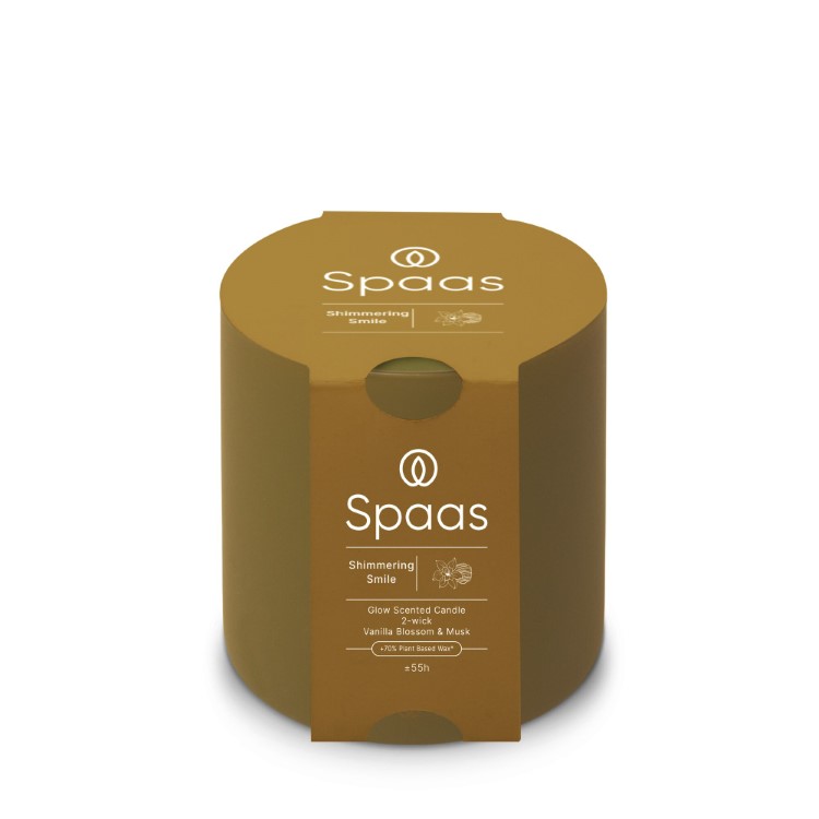 Kaars Spaas, Glow 2-wiek, kaars in glas/geurkaars, Shimmering Smile - Vanilla Blossom and Musk | Essential