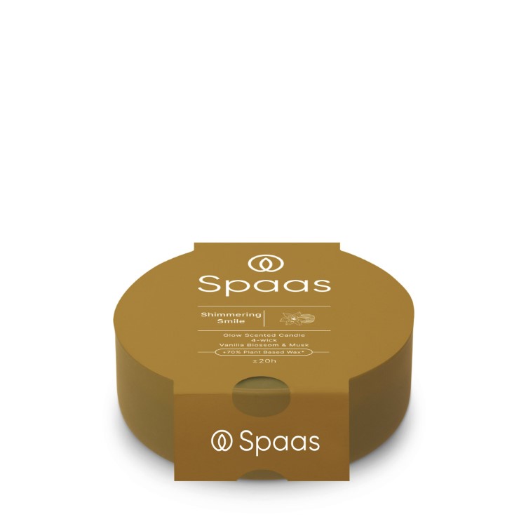 Kaars Spaas, Glow 4-wiek, kaars in glas/geurkaars, Shimmering Smile - Vanilla Blossom and Musk | Essential