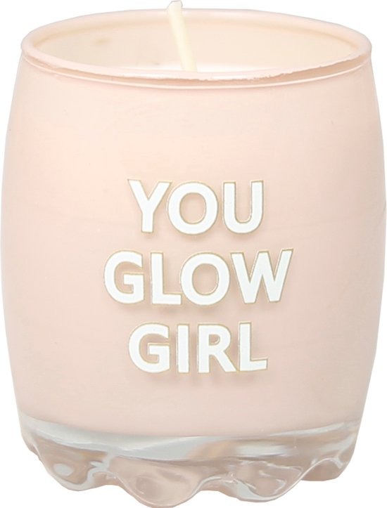 KAARS kaars in glas/geurkaars, Soy Candle, roze, 5.5 x 6 cm, You Glow Girl, geur: green tea time, 20 u, 1 stuk(s)