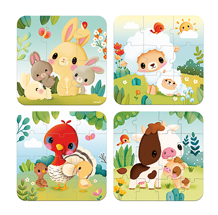 Puzzel Janod Farm animal | 4 Progressive Puzzles